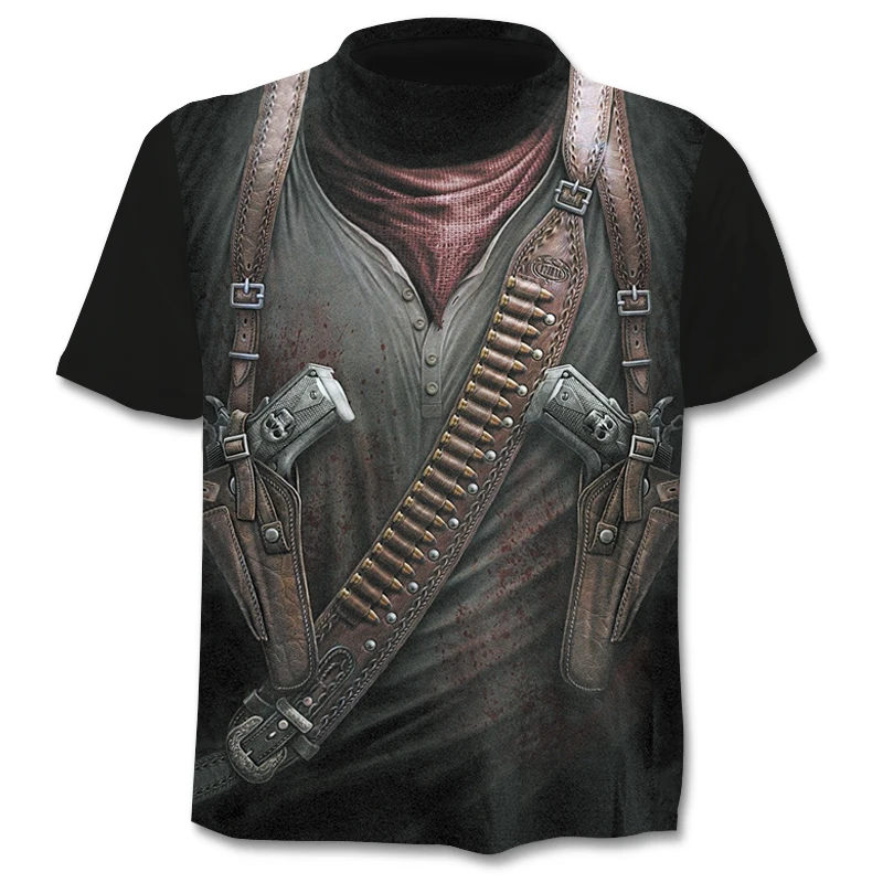 

2019 New Cloudstyle Own Design Men's T shirt 3D Gun Warrior Tshirt Print Knife Harajuku Tops Tee Short Sleeve Fitness t-shirt
