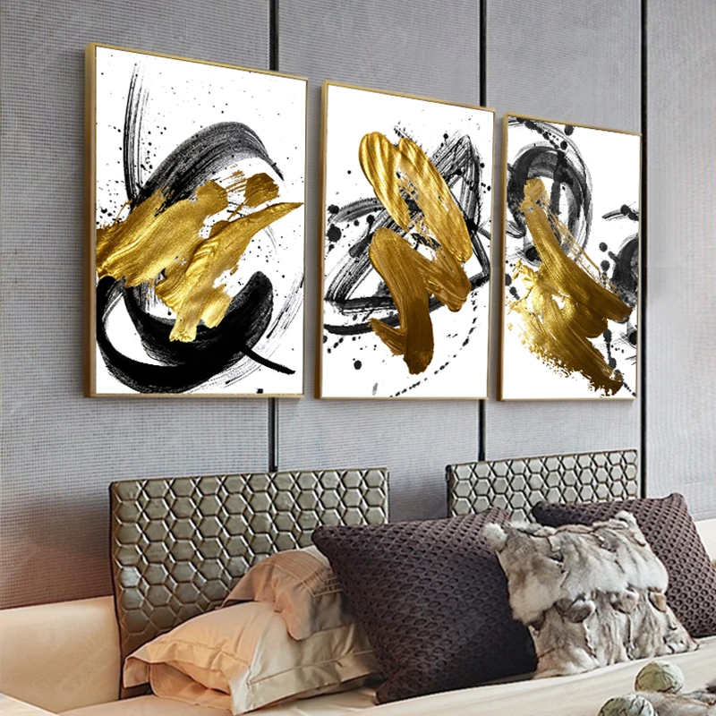 Абстрактный золотой песок Холст Искусство Tableaux большой плакат печать роскошное