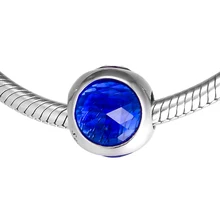 Подходит для Pandora Браслеты Сияющие капли бусины с Королевский Голубой Кристалл стерлингового серебра-ювелирные подвески
