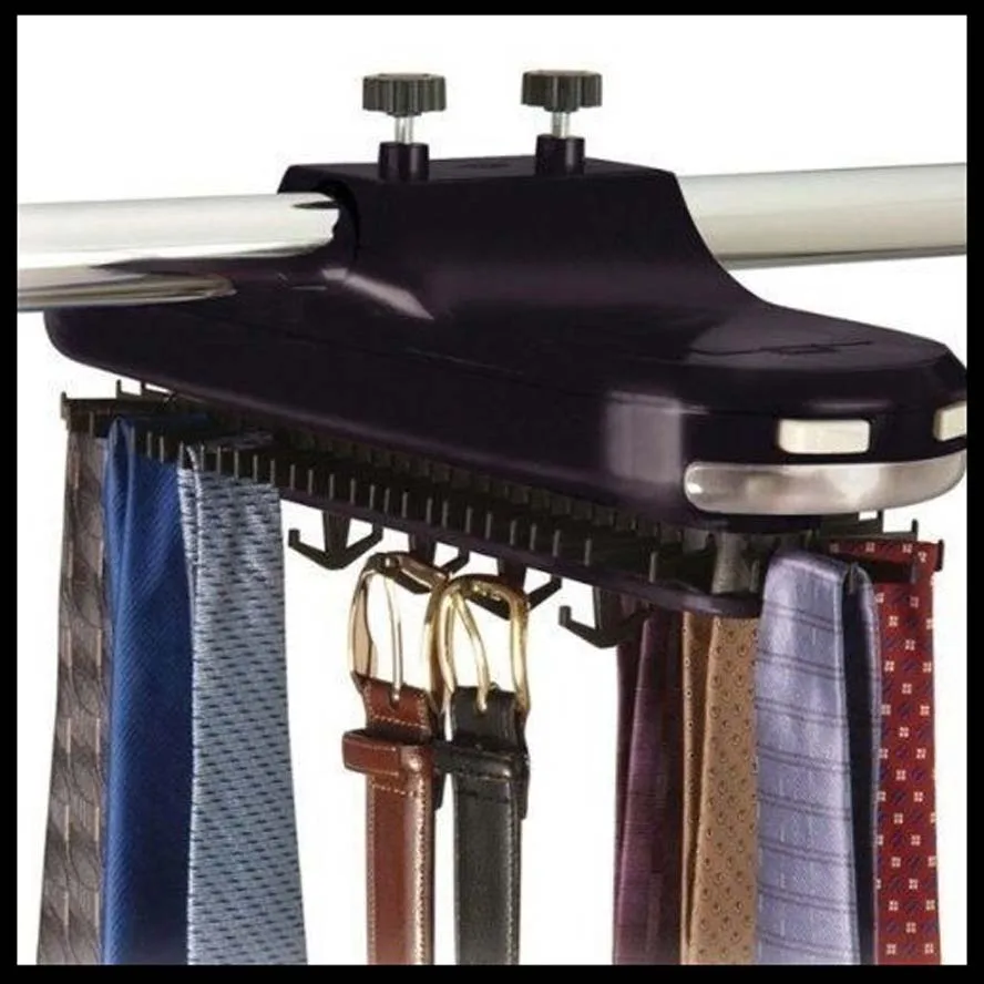 Rotating Tie Rack Automatic Tie Hanger Holds 64 Ties & 8 Belts with LED