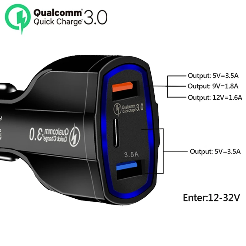 QC3.0 Универсальный двойной порт светодиодный USB Автомобильное быстрое зарядное устройство для iPhone X 8 7 6 Plus type-C быстрое зарядное устройство для samsung S9 S8 адаптер