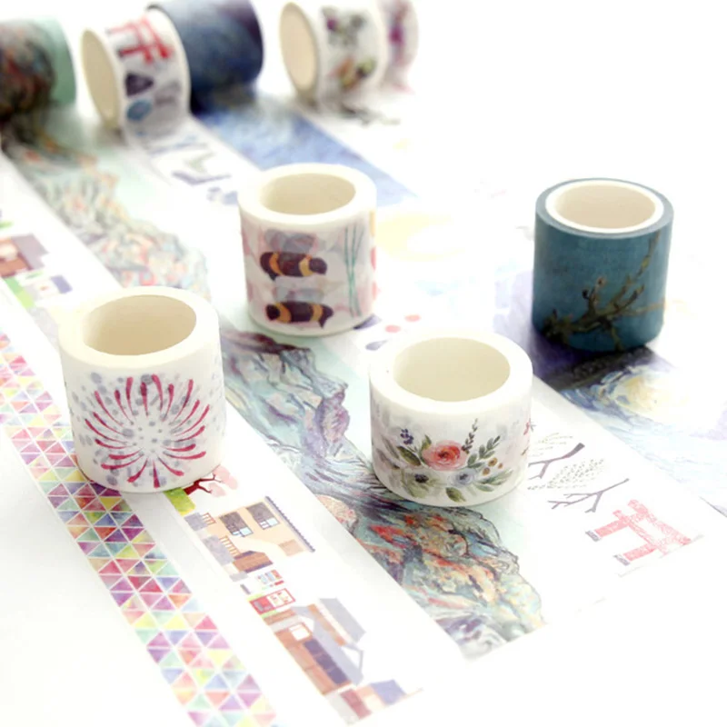 

2PCS Washi Paper Tape Fireworks Flowers Stars House Small Fresh Hand Account Sticker Color Hand Account Tape Diary Hand Account
