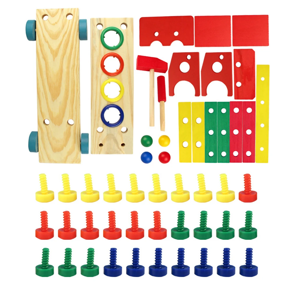 Children's Wooden Early Education Disassembly Nut Tool Car Toy Boy Puzzle Knocking Ball Disassemble Car Wooden Toys Puzzle Box