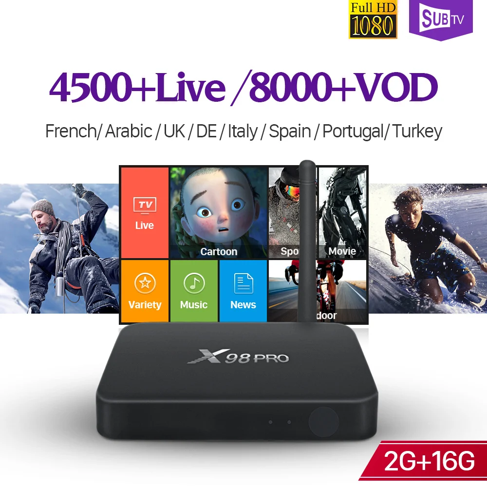

IPTV Set Top Box French Full HD Live X98 Pro S912 2G 16G 4K Support BT SUBTV Subscription Arabic France Italy Turkey Code
