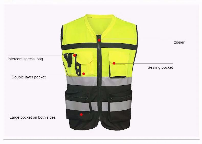 Высокая видимость безопасности светоотражающий жилет карманы дизайн светоотражающий жилет открытый безопасность одежда для велоспорта