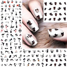 12 листов в партии Черный кот наклейка на ногти водная наклейка для дизайна ногтей украшения Маникюр поддельные ногти аксессуары инструмент 493504