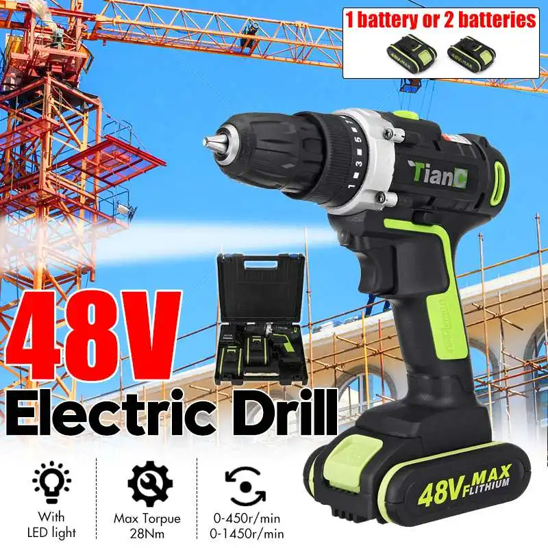 

Deorsupp Electric Screwdriver Cordless Drill 2-Speed Mini Impact Drill Power Driver 48V Max DC Lithium-Ion Battery