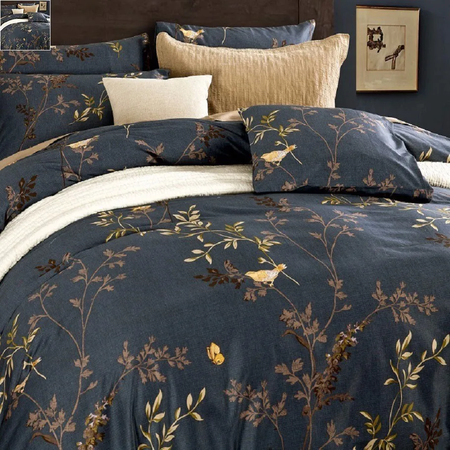 

Luxurious Egyptian Cotton Bedding Sets Flower Bird Pattern Duvet Cover Set Bed Sheet Pillowsham 4pcs Pastoral Tribute Silk