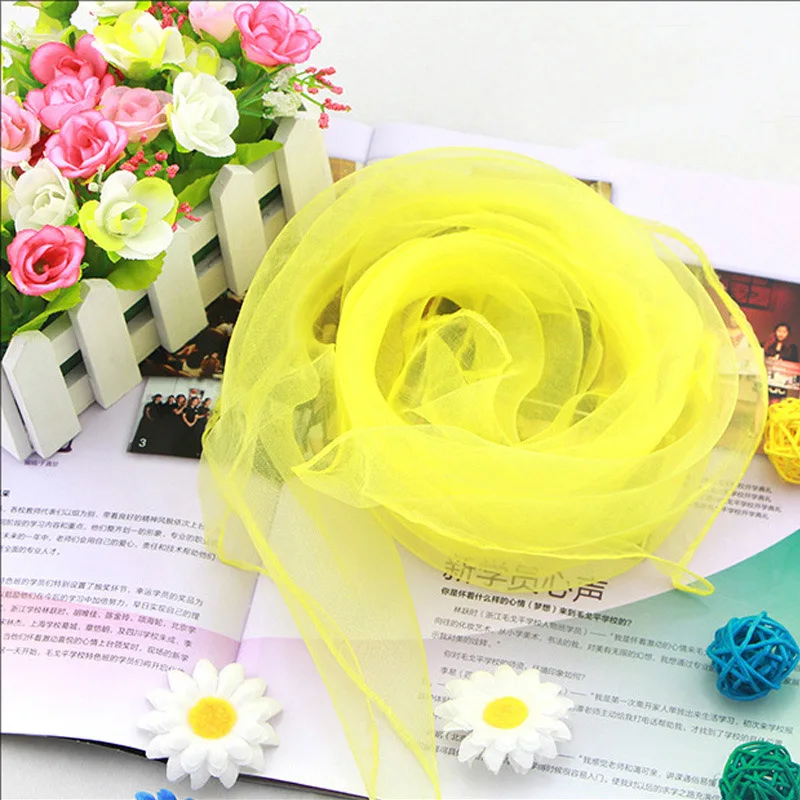 Women Girl Solid Color Soft Chiffon Silk Square Scarf Wrap Shawl Elegant Neckerchief Retro Head Neck Hair Tie Band 20 styles