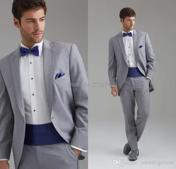 

New Arrival Groom Tuxedos Notch Lapel Best man Suit Light Grey Groomsman/Bridegroom Wedding/Prom Suits (Jacket+Pants+Tie+Girdle)