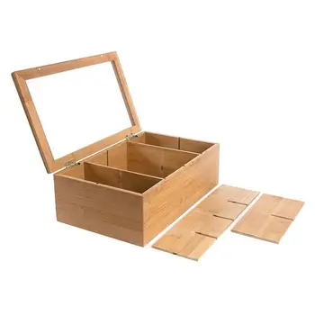 

Bamboo Tea Box Storage Organizer,Taller Size Holds 120+ Standing Or Flat Tea Bags,8 Adjustable Chest Compartments