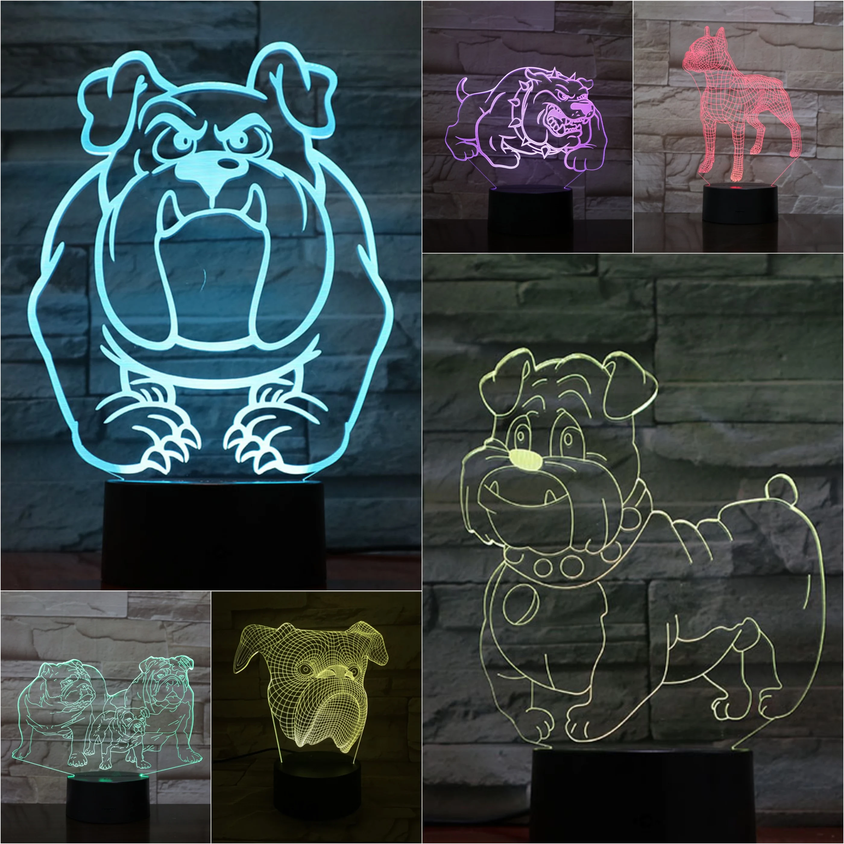 

Dog Bulldog Desk Lamp Bedside 3D Illusion Room Decorative Lamp Child Kids Baby Kit Tom and Jerry Dog Speike Night Light LED