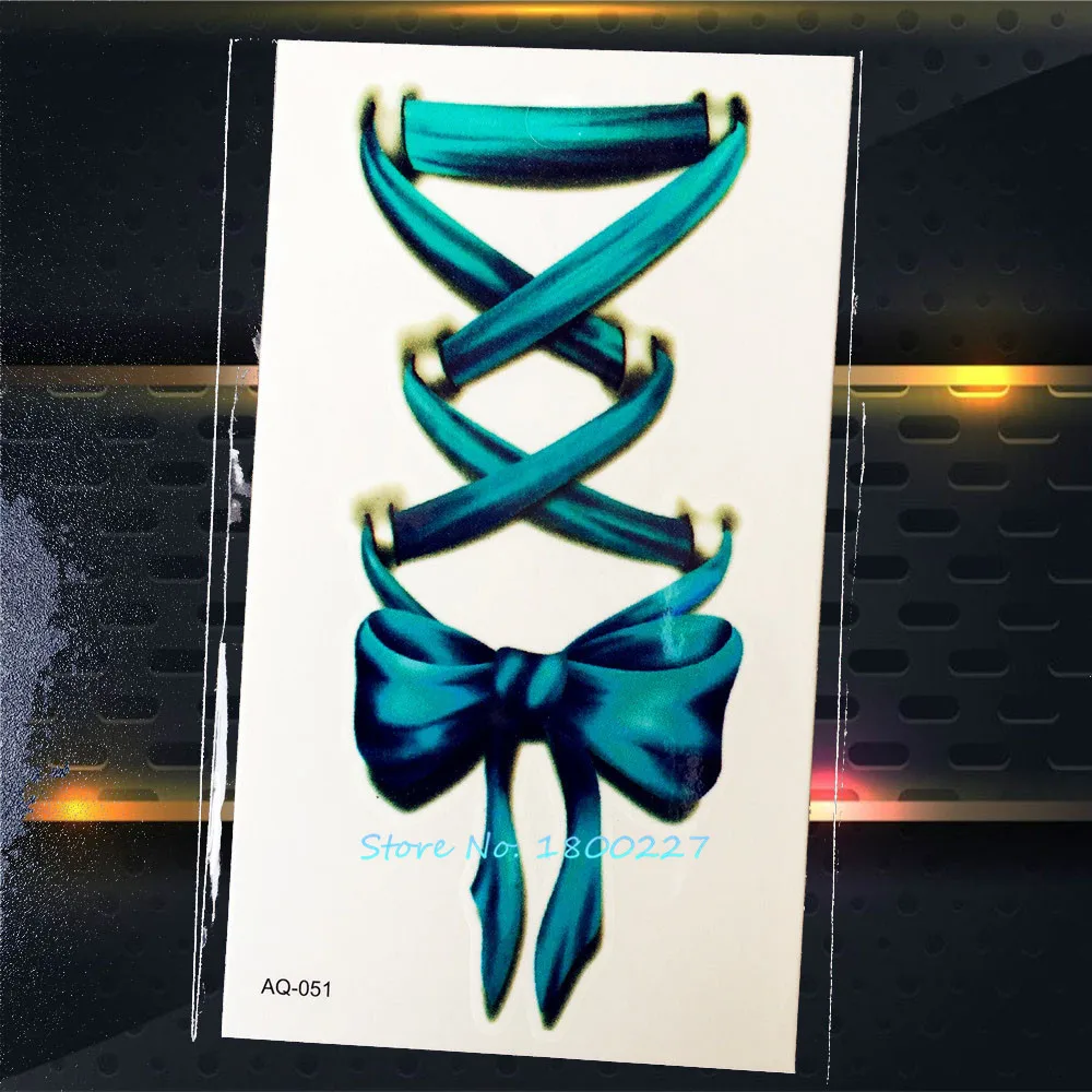 

1PC 3D Lovely Bowknot Temporary Tattoo Stickers PAQ-051 Blue Bow Tie Tattoo paste Body Art For Women Girl School Tatoos 2016