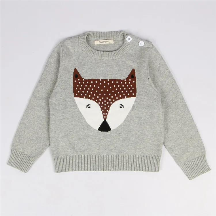 Новое поступление,, г., хлопок, зимняя повседневная одежда унисекс с рисунком лисы, свитер для детей - Цвет: Серый