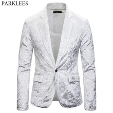 Мужской вельветовый велюровый белый пиджак, новинка, приталенный вельветовый пиджак на одной пуговице, мужские вечерние блейзеры для клубной сцены, Masculino