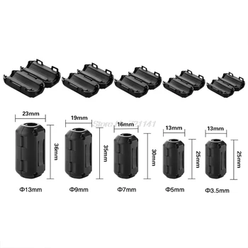 

Black Clip-on Ferrite Ring Core RFI EMI Noise Suppressor Cable Clip For 3.5/5/7/9/13mm Cable Power Cables Dropship