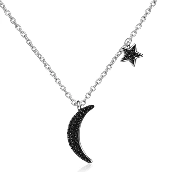 

XIYANIKE 925 Sterling Silver Black Rhinestone Moon Pendant Temperament Star Short Clavicle Chain For Women Gifts Bijoux VNS8077
