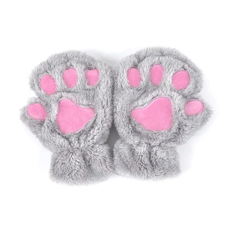 Женский медведь кошачья лапа с когтями зимняя рукавица прекрасные перчатки плюшевые перчатки без пальцев Рабочая безопасность теплые короткие перчатки - Цвет: Light Gray