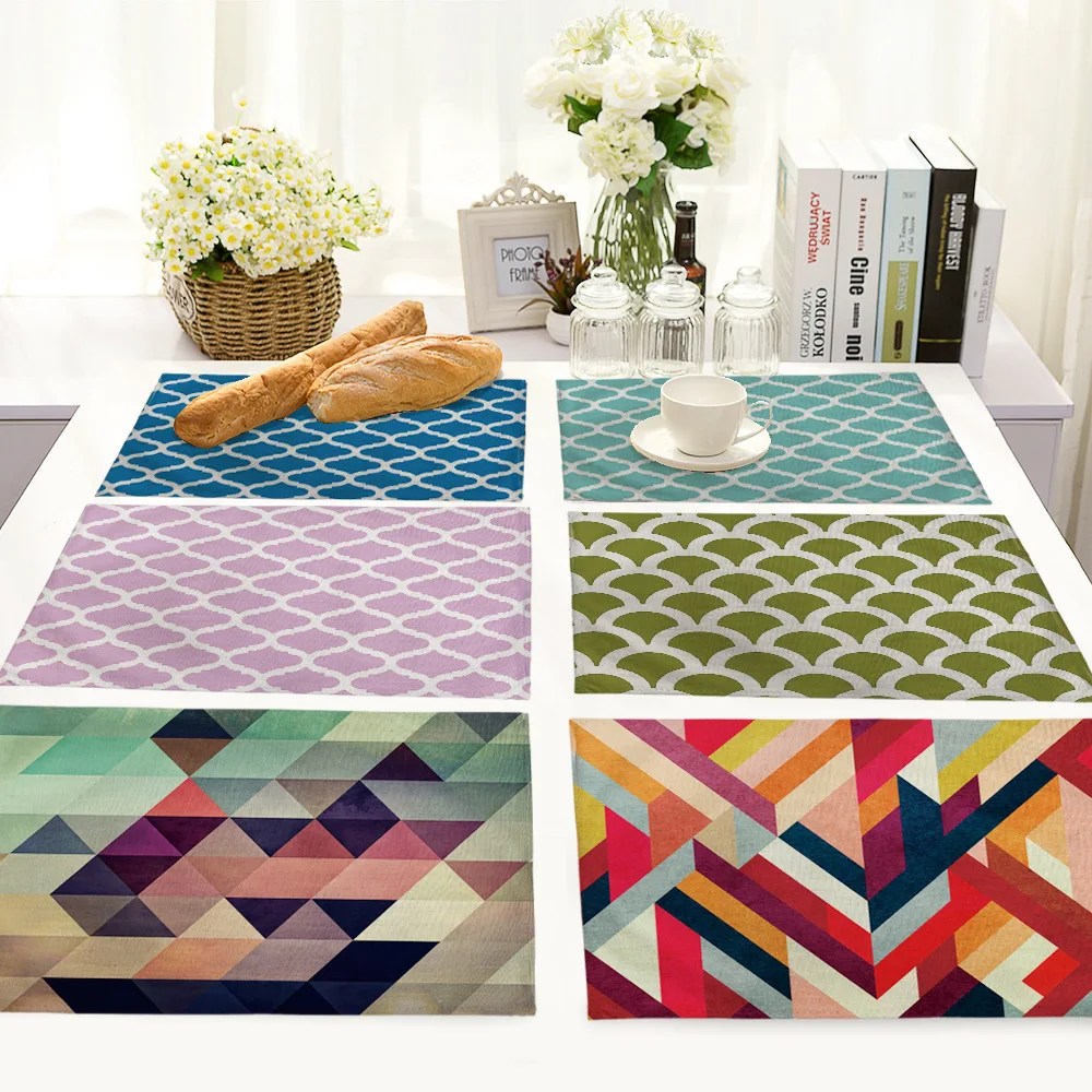 Modern Abstract Geometric Lines Colorful Placemat Scale-like Line Triangular Table Accessories Pad Home Kitchen Table Mat