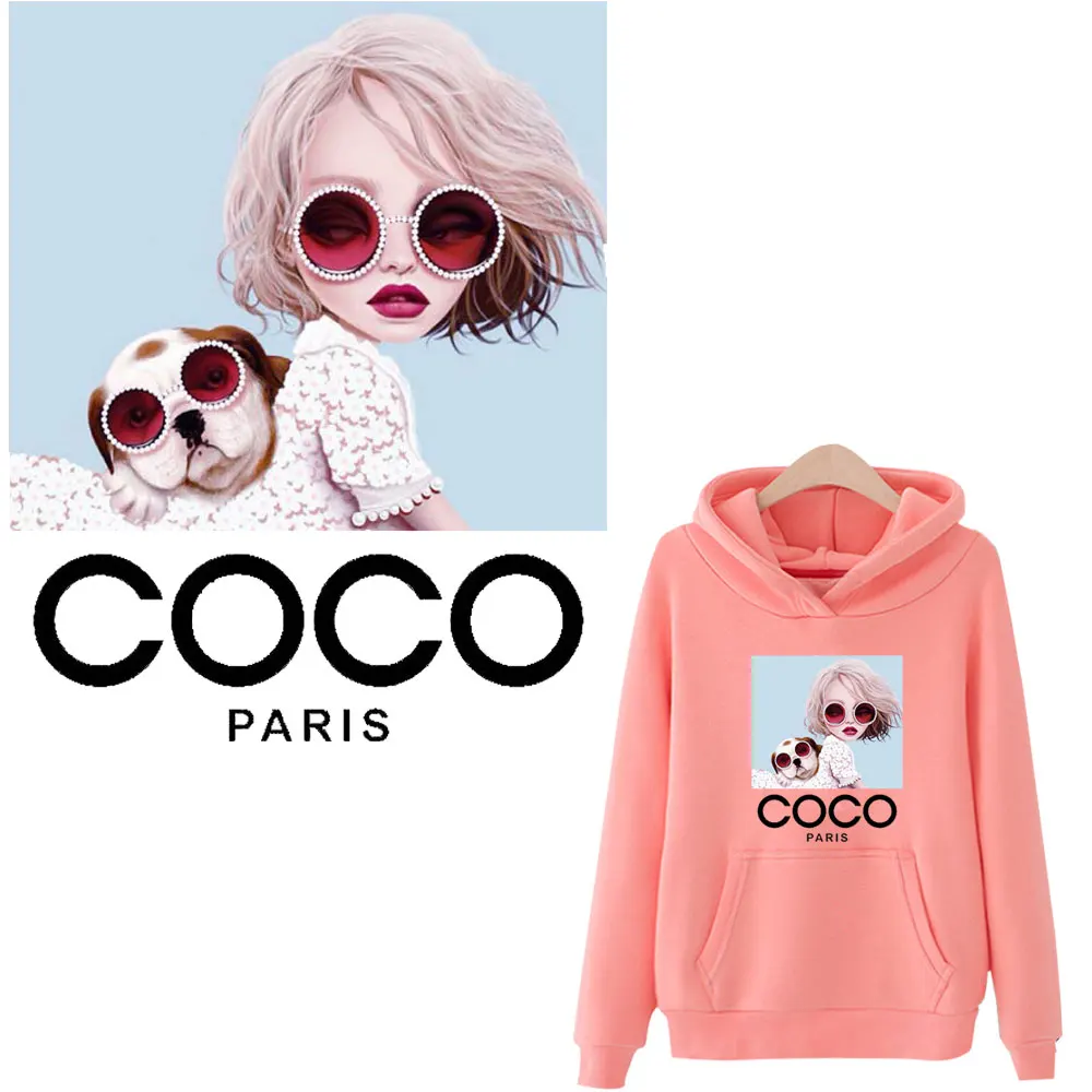 

fashion girl dog patches iron on transfer for clothing stickers stripes for clothing heat transfer girls dress iron on patches