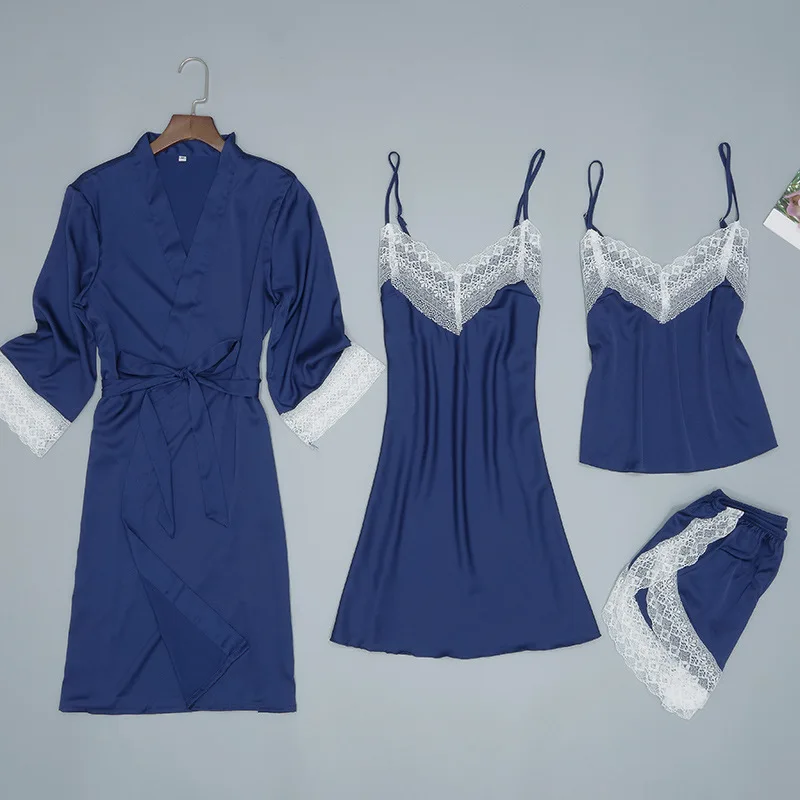 Lady Home Wear Pajamas 4pc Strap Top Pants Suit Sleepwear Sets Woman