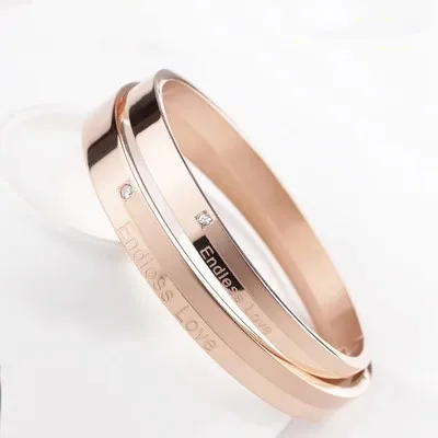 Endless Love Vintage Crystal Couple Bangle Titanium Rose Gold Silver Plated Birthday Gift Woman Jewelry Free Shipping Never Fade | Украшения