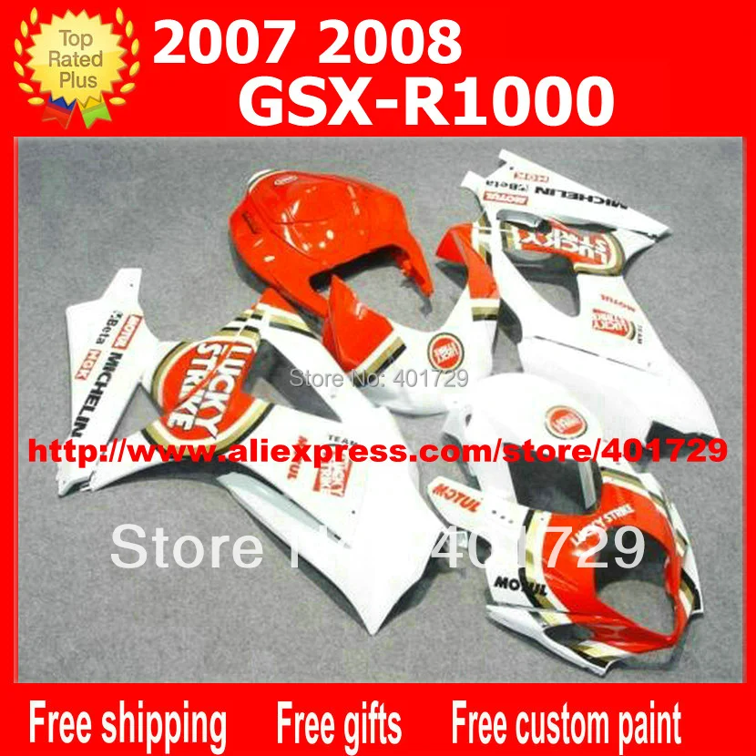 

Bodywork fairings 7 gifts for Suzuki GSXR1000 GSX-R1000 2007 2008 K7 GSXR 1000 07 08 red Lucky Strike motorcycle fairing AQ32