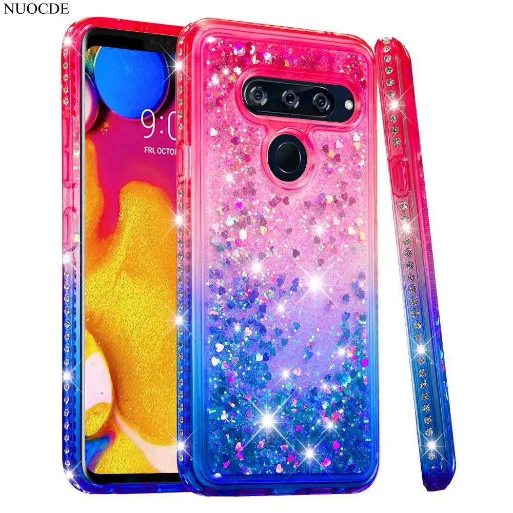 

For LG G7 Case LG V40 ThinQ Cover Diamond Gradient Dynamic Liquid Glitter Quicksand Back Cover For LG Aristo 2 Shell Fundas