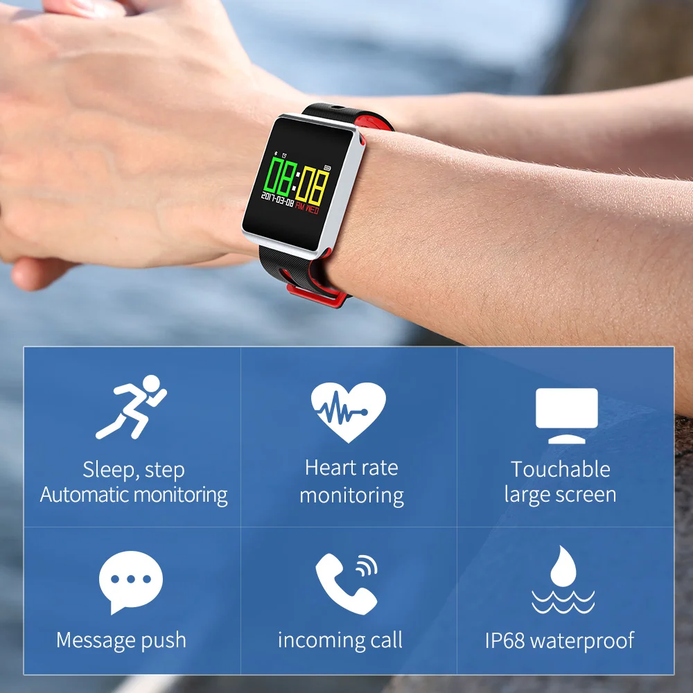 TF1 Bluetooth 4.0 Smart Watch Heart Rate Blood Pressure Oxygen Tracker Passometer for IOS Android Waterproof Smart Wristwatch