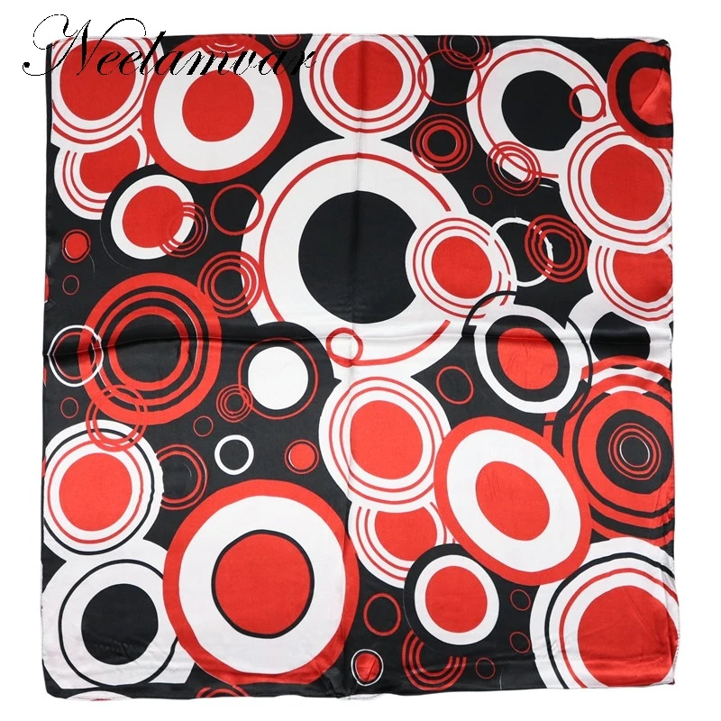 

women bandana silk scarf Geometric circle print square satin girl fashionable scarves lady scarf 2019 high quality 60*60cm