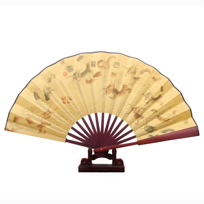 Китайская Картина, написанная чернилами 10 дюймов Большой Шелковый веер древних складной веер резьба классический мужской складной стол из бамбука, удлиненное сзади, из коллекции - Цвет: 6