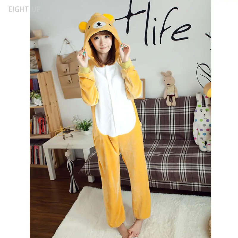 Фланелевая Пижама унисекс с медведем Rilakkuma Комбинезоны для взрослых мультяшная