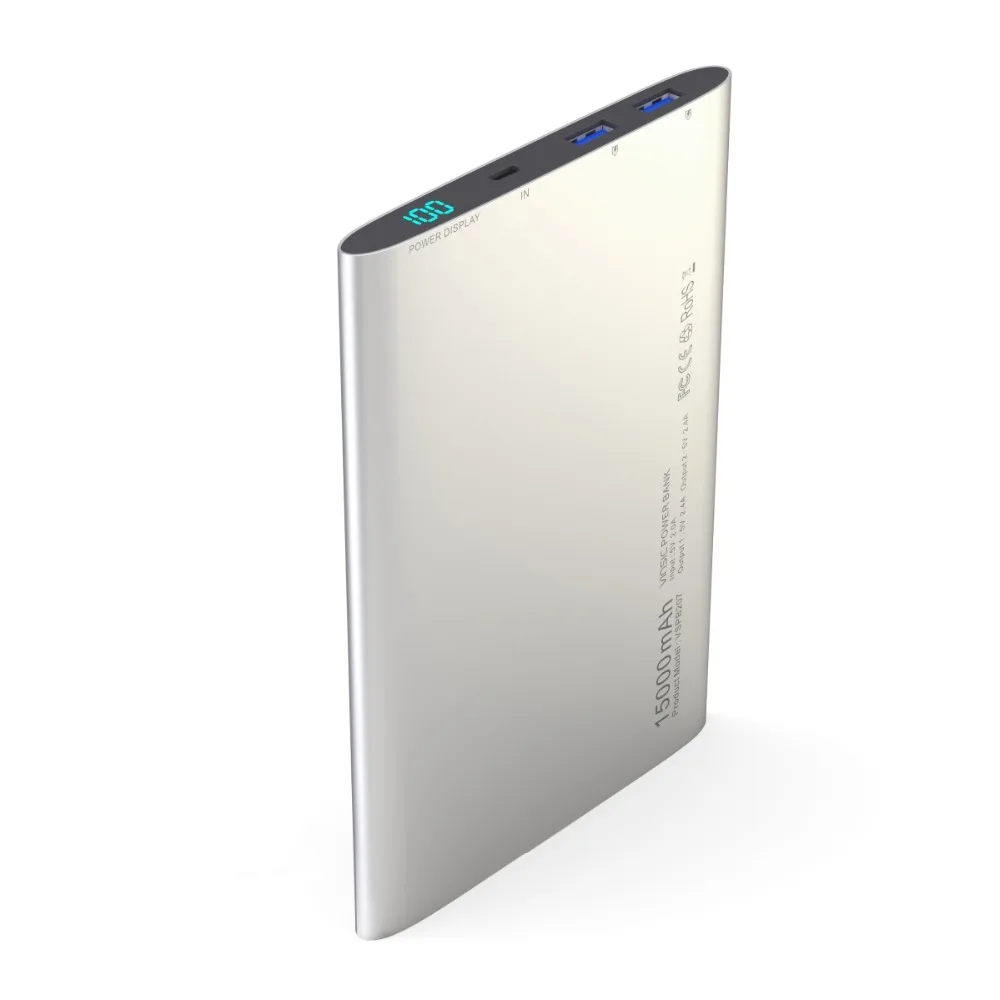 Vinsic Alien P7 15000mAh Power Bank Super Slim 5V/2.4A Dual Smart USB Port External Mobile Battery Charger for iPhone X Xiaomi