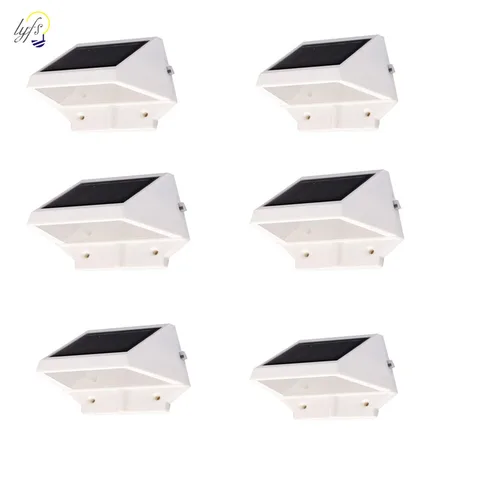 Lote ao ar Movido a Energia Livre Solar 4 Luzes Led Pathway Up-stair Wall Mounted Jardim Cerca Quintal Lâmpada Decoração 6 Pçs –