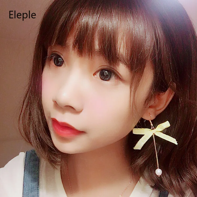 

Eleple Fabric Yellow Butterfly Knot Cotton Pearl Long Earring Teens Cute and Sweet Earrings and Jewelry B1007