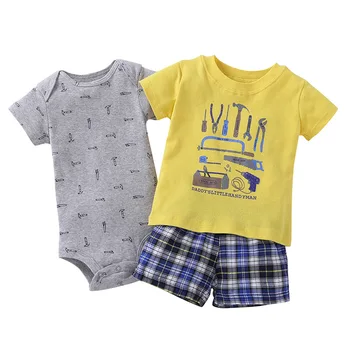 

New arrive 2018 toddler baby boy summer clothing set kids clothes set bodysuit + T shirt + shorts baby boy clothing newborn