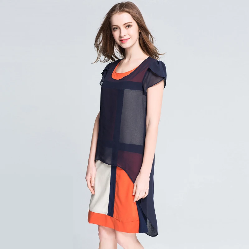 

TAOYIZHUAI Summer New Simple Elgant Solid casual Style Big Size Above Knee Short Sleeve Fashion Office Women Chiffon Dress 36006