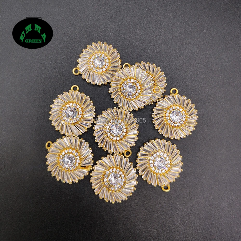 Round Zircon Gold Charms 100pcs Zircon Flower Charm Pendant Crystal Silver Plate DIY Jewelry Making Findings Zircons Accessory