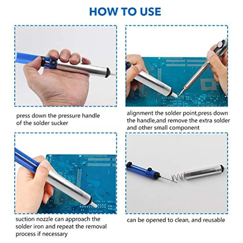 KALAIDUN Aluminum Metal Desoldering Pump Suction Tin Gun Removal Vacuum DesolderSoldering Sucker Pen Hand Welding Tools