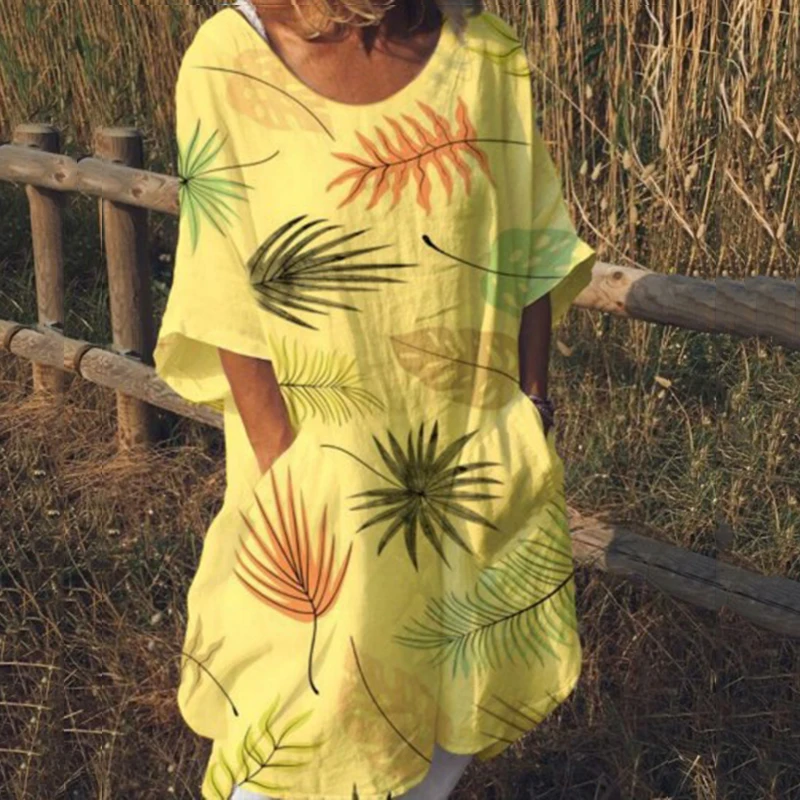 Женские Boho короткий рукав летнее платье Вечерние праздник пляжная рубашка платье