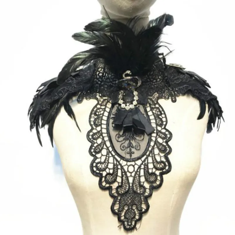 

Gothic Dark Feather Shawl Exaggerated Feather Collar Cosplay Dress Up Accessories Halloween Catwalk Costume Accessories