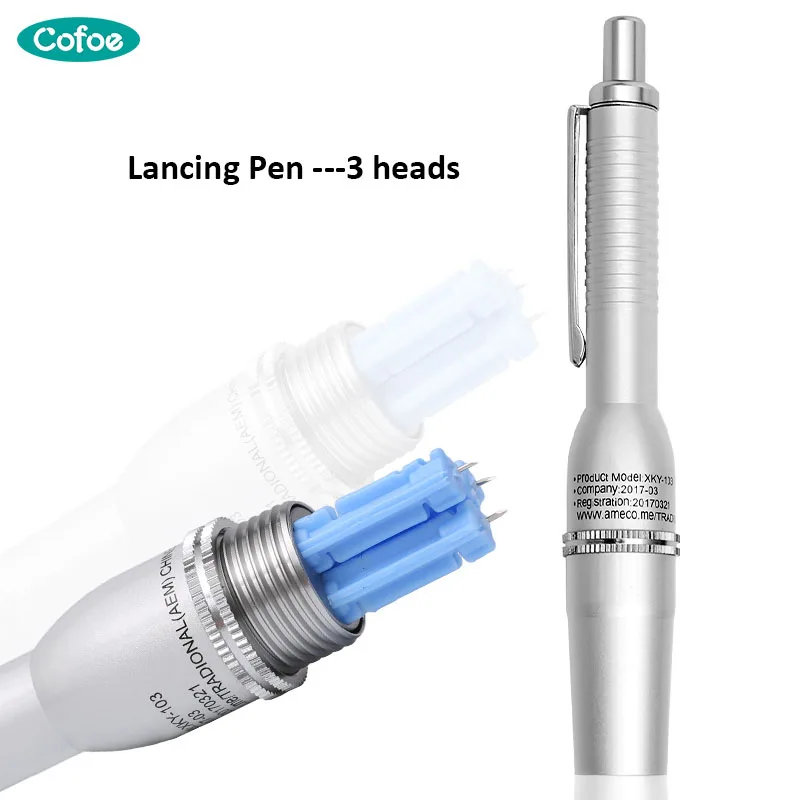 

Cofoe 3 Heads Lancing Pen No Pain for Diabetic Monitor Blood Glucose Meter Glucometer for Collect Blooding no Test Strips