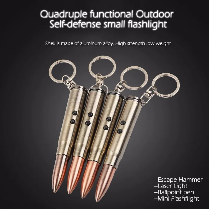 Открытый самообороны фонарик пуля в форме Тактический тактическая ручка многоцелевой выживания EDC свет + шариковая + брелок