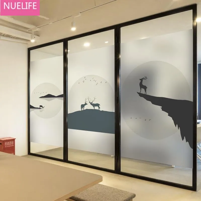 Us 16 79 10 Off Ink Moose Pattern Frosted Electrostatic Back Glue Glass Film Bathroom Bedroom Balcony Door And Window Glass Film In Decorative Films
