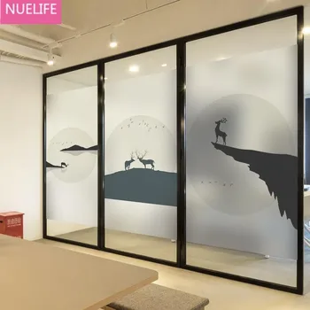 

Ink moose pattern frosted electrostatic back glue glass film bathroom bedroom balcony door and window glass film