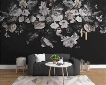 

Beibehang Wallpaper mural European retro nostalgic hand-painted flower TV background wall home decoration mural 3d wallpaper