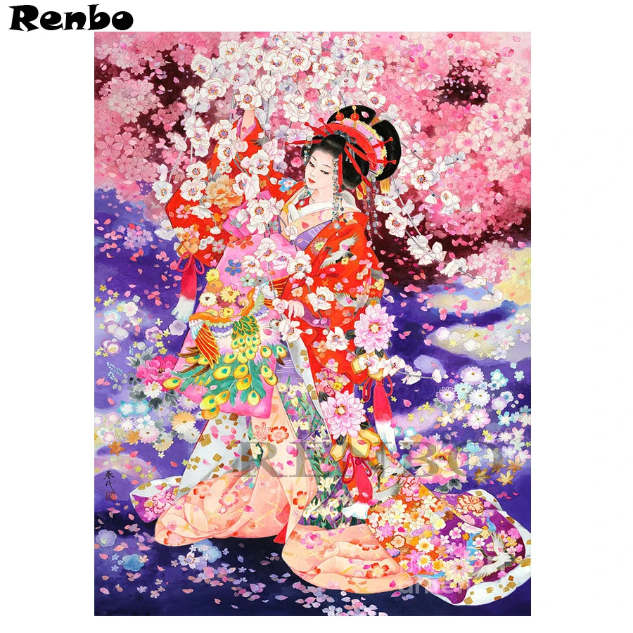 

Full Square Drill 5D DIY Diamond Painting Japanese women Geisha 3D Embroidery beaded Cross Stitch Mosaic painting Home Decor