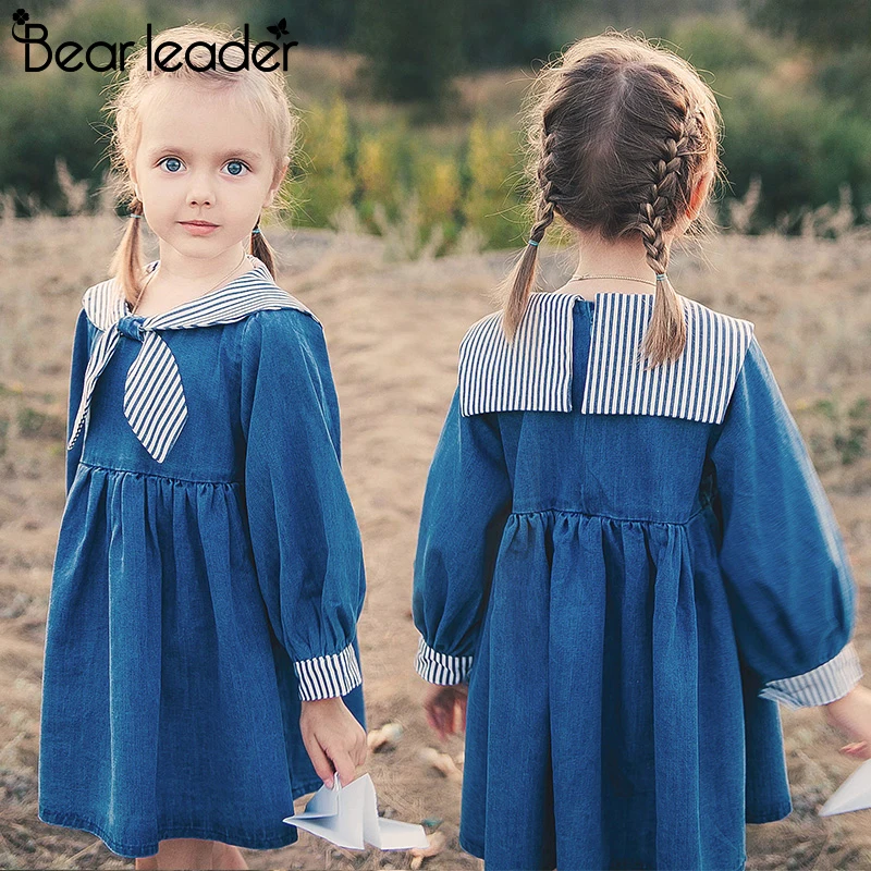 Bear leader/платья для девочек Новинка года; милое платье для девочек джинсовое платье с белым поясом хлопковое летнее платье без рукавов прекрасная одежда для девочек