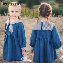 Bear leader/платья для девочек Новинка года; милое платье для девочек джинсовое платье с белым поясом хлопковое летнее платье без рукавов прекрасная одежда для девочек