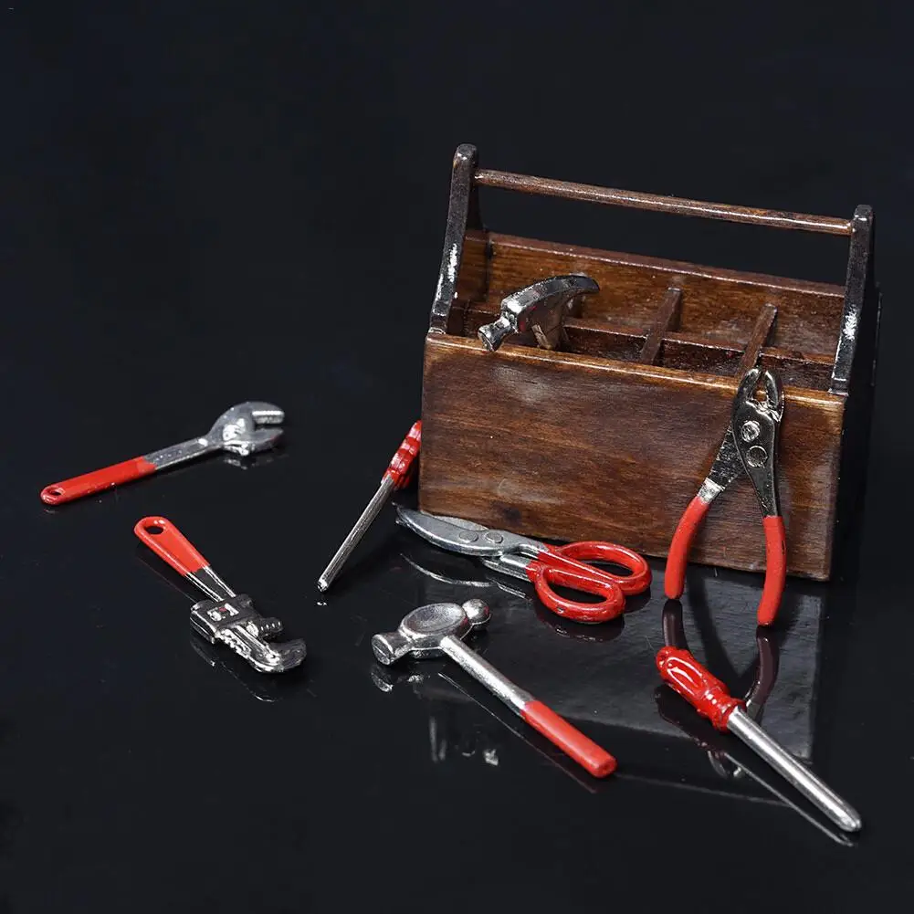 1/12 Dollhouse Accessories Mini Toolbox Miniature ToolBox with 8 Tools